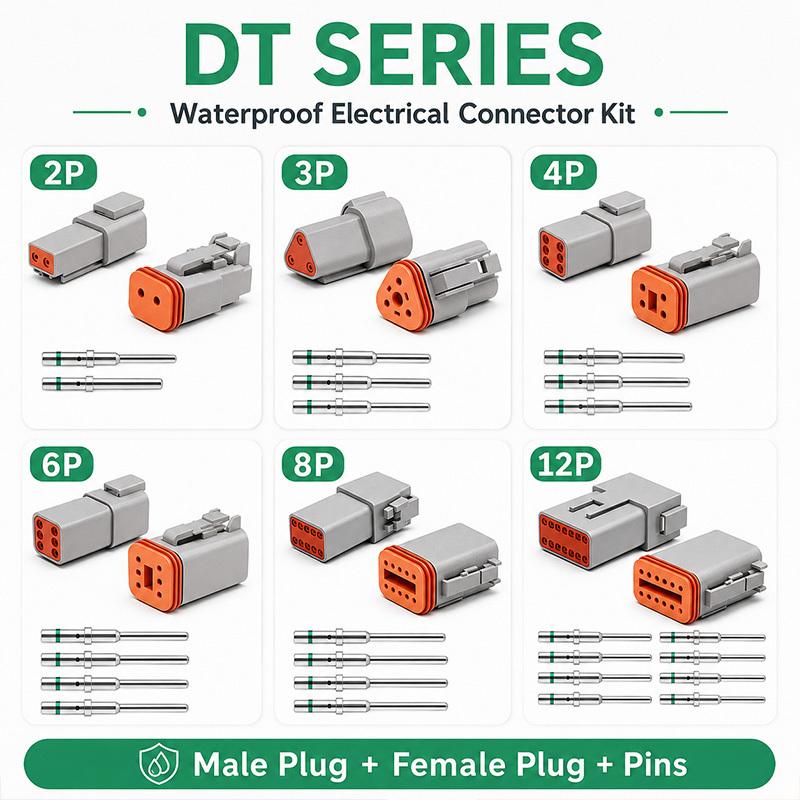 10 Sets DT Series Waterproof Connector Kit Male Female 2 3 4 6 8 12 Pin Wire Harness Plug Socket for Auto Truck Marine Wiring