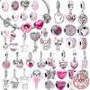 New Authentic 925 Sterling Silver Pink Charm Love Potion Murano Glass Heart Dangle Beads Fit Bracelet Jewelry