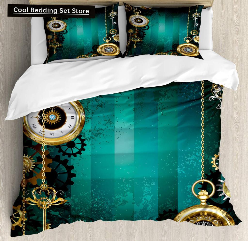 Золотой Индустриальный Механизм Король Полный Пододеяльник Комплект Постельного Белья в Стиле Стимпанк Механическое Устройство Покрывало Полиэстер Чехол для Одеяла