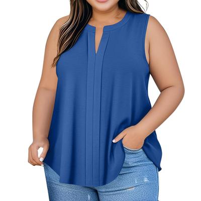 Женский жилет большого размера, повседневный свободный плиссированный топ без рукавов с V-образным вырезом, топ без рукавов с V-образным вырезом