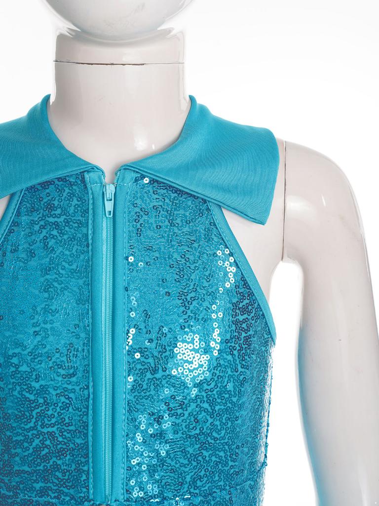 Детская одежда для выступлений, многоуровневые брюки-клеш, трико с пайетками