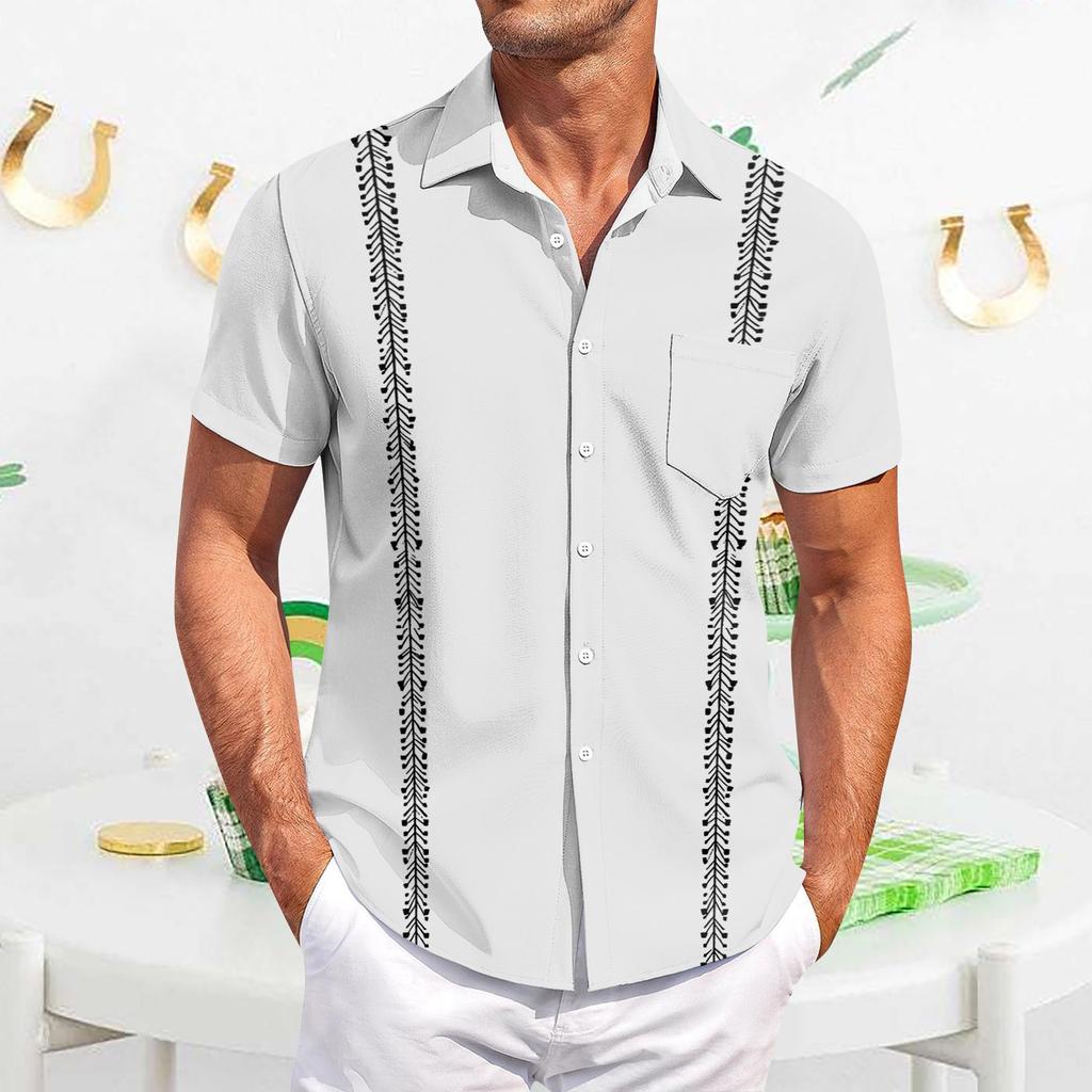 Мужская повседневная рубашка с короткими рукавами, облегающая, стильная, с гавайским принтом