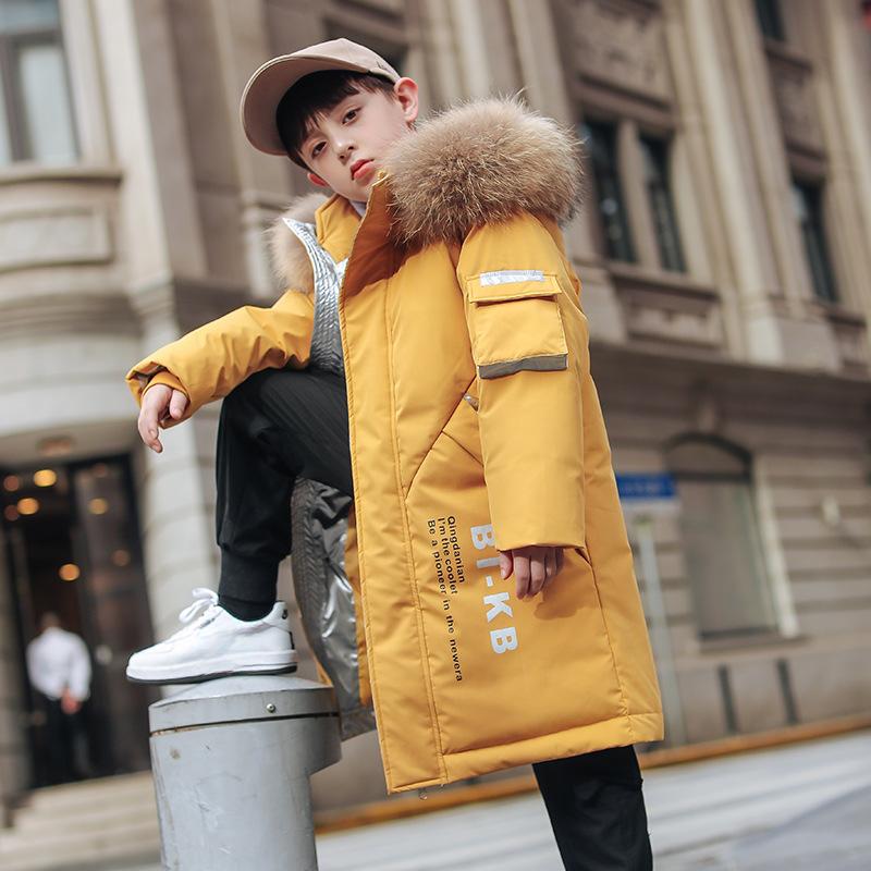 Children's Down Jacket Boys Mid-length Big Children Korean Style Thickened Fashion Children's Down Jacket Tooling Jacket