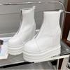 2024 Новые Осенне-Зимние Женские Ботильоны на Толстой Подошве, Модные, с Круглым Носком, на Платформе, на Высоком Каблуке, Кожаные