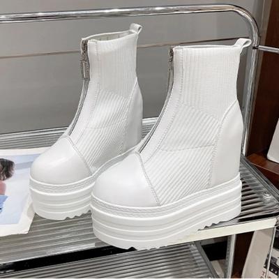 2024 Новые Осенне-Зимние Женские Ботильоны на Толстой Подошве, Модные, с Круглым Носком, на Платформе, на Высоком Каблуке, Кожаные