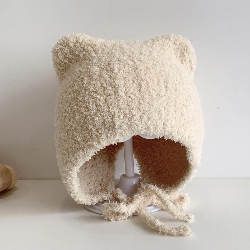 Зимняя детская шапка-бини с рисунком из мультфильма, мягкая теплая вязаная шапка для мальчиков и девочек, милые вязаные шапки с изображением кота