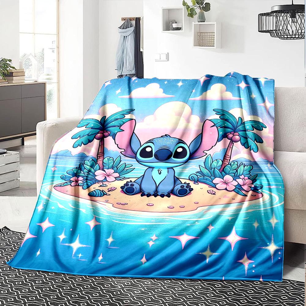 Stitch Tropical Shore Flannel Blanket Super Soft Warm Cozy Blanket for Sofa Bed Office Travel All‑Season Home Decor Gift