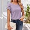 Футболка для женщин с коротким рукавом, трикотажная лоскутная кружевная однотонная весенняя блузка