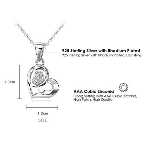 [Ashley Jewelry] Серебряное ожерелье 925 пробы, Подвеска «Открытое сердце с лентой и бабочкой», Фианит, Женский подарок