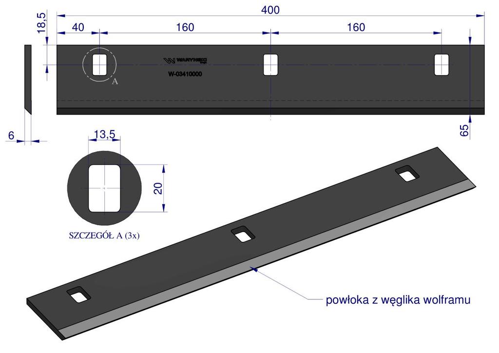 Hard-faced ripper roller knife 400x63x6 holes 3x20mm application Capello WARYŃSKI