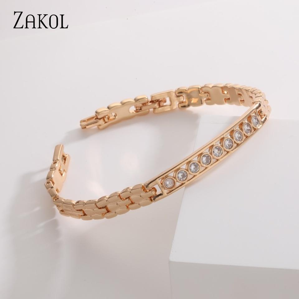 ZAKOL Exquisite Fashion Copper Micro-set CZ Zircon Bracelet For Women Simple Temperament Birthday Party Wedding Charm Jewelry