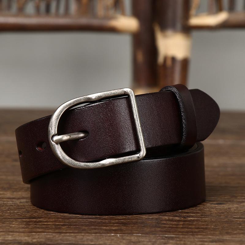 Belt Women's Genuine Cattlehide Leather Surface Simple Fashion Retro All-Match Trendy Pin Buckle Belt Women's