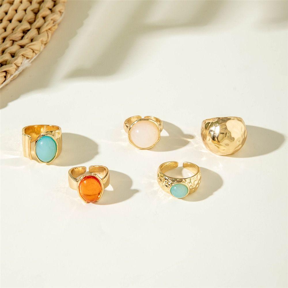 5Pcs Aesthetic Vintage Ring Set Retro Alloy Fashion Jewelry Adjustable Ethnic Rings for Women