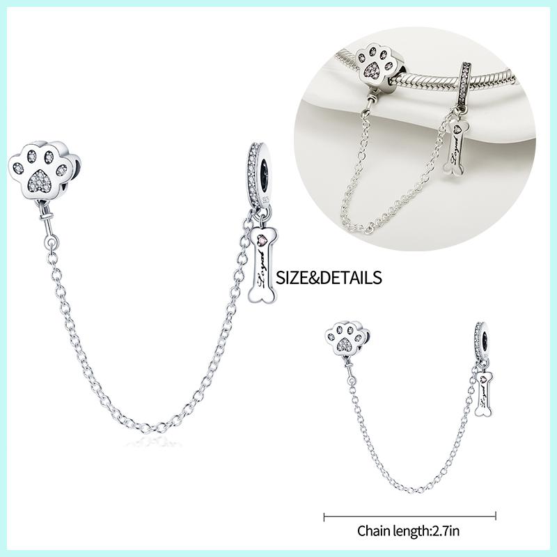 925 Silver Cat Paw Clover Charm Beads for Bracelet DIY Exquisite Gifts Secure Chain
