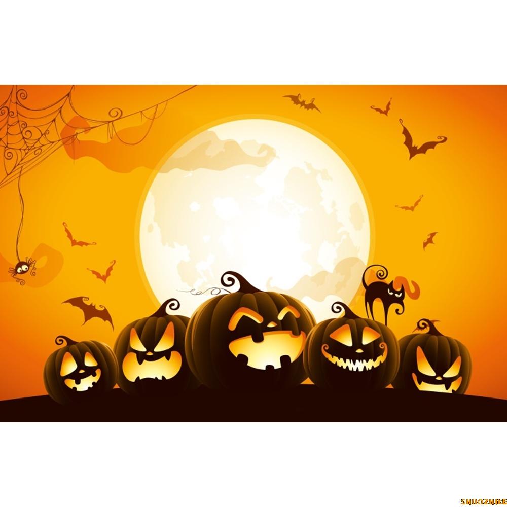 1pc Orenge Halloween Party Backdrop Moon Pumpkin Bats Witch Dustproof Banner for Halloween Themed Party Background Decoration