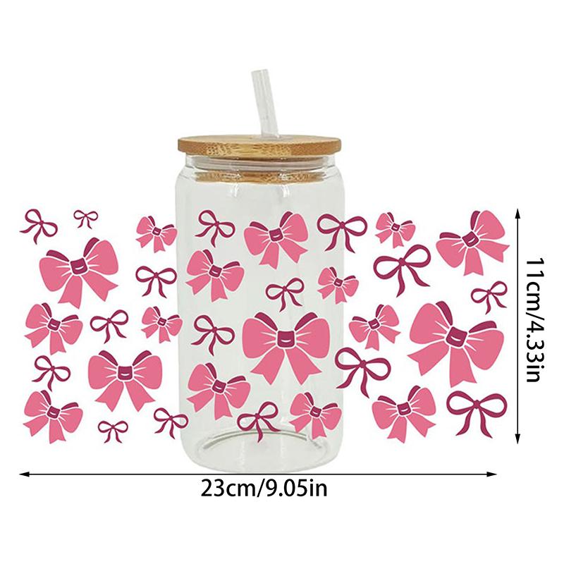 Flowy Bows Uv Dtf Cup Wrap For 16Oz Beer Glass Can Pretty Love Ribbons Cute Girly Cup Wrap Design Uv Dtf Sticker