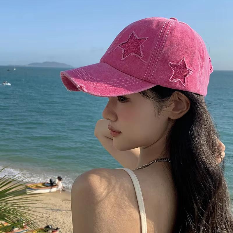 Бейсболка для женщин в стиле хип-хоп со звездами и отверстиями из корейского хлопка Y2K Snapback, кепка с козырьком, однотонная уличная кепка с солнцезащитным козырьком