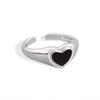 S925 Silver Black Heart Open Ring For Women Fashion Minimalist Cool Personality Index Finger Jewelry