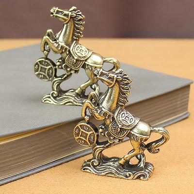 Латунная лошадь наступает на монеты, счастливая статуя, фэн-шуй, настольные миниатюры, коллекции ремесел из чистой меди, китайские статуэтки для домашнего офиса