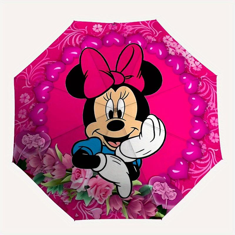Disney Minnie Mouse Manual Opening and Closing Umbrella - 8-Rib Reinforced Folding Design, Lightweight