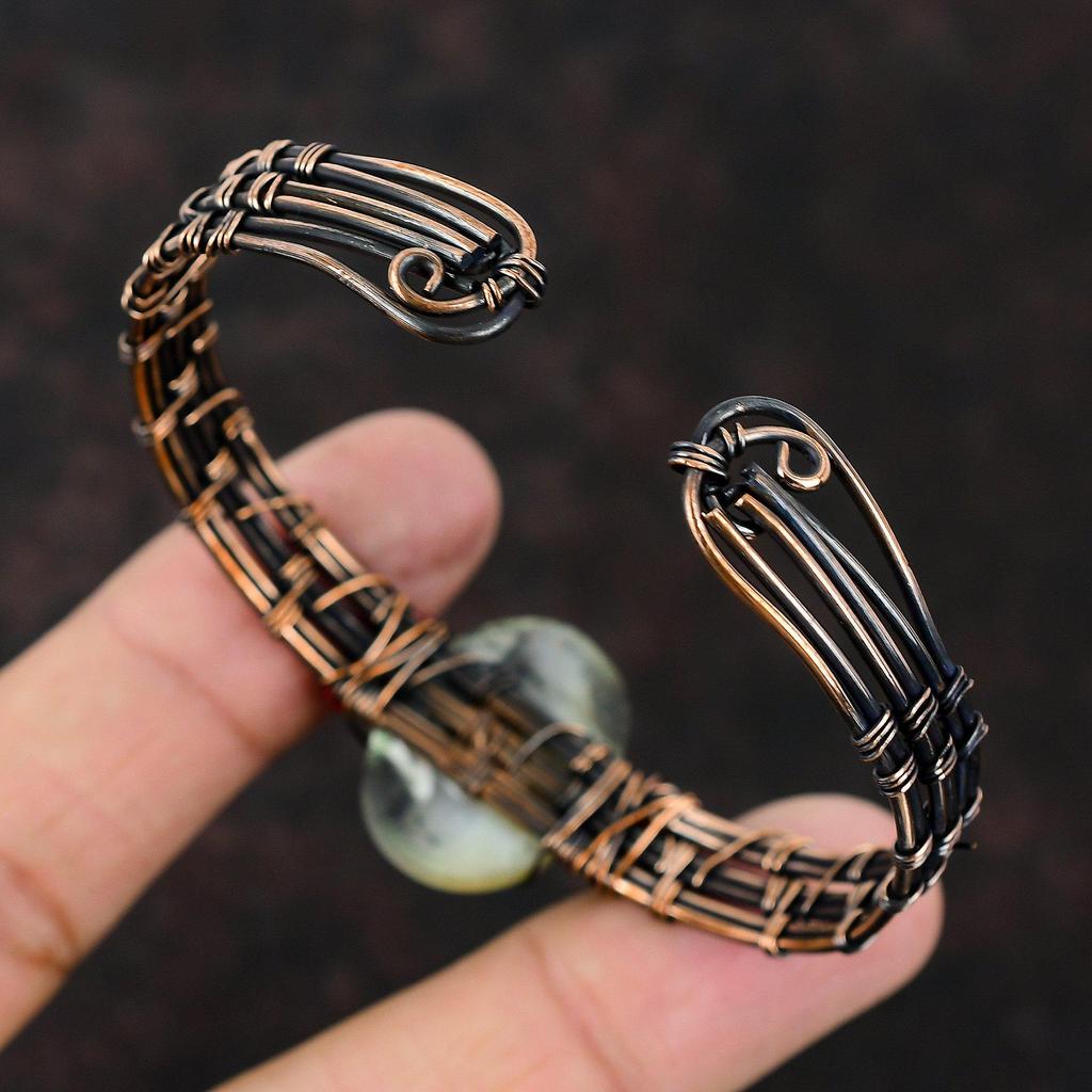 Браслет-манжета из опала с дендритом, красные коралловые бусины, браслет из медной проволоки, ювелирные изделия, регулируемый браслет, браслет-манжета из драгоценных камней