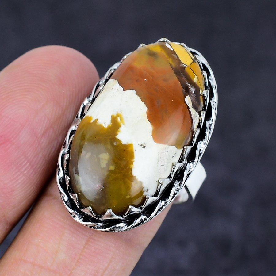 Natural Brecciated Mookaite 925 Sterling Silver Jewelry Ring Size 9 a3E67