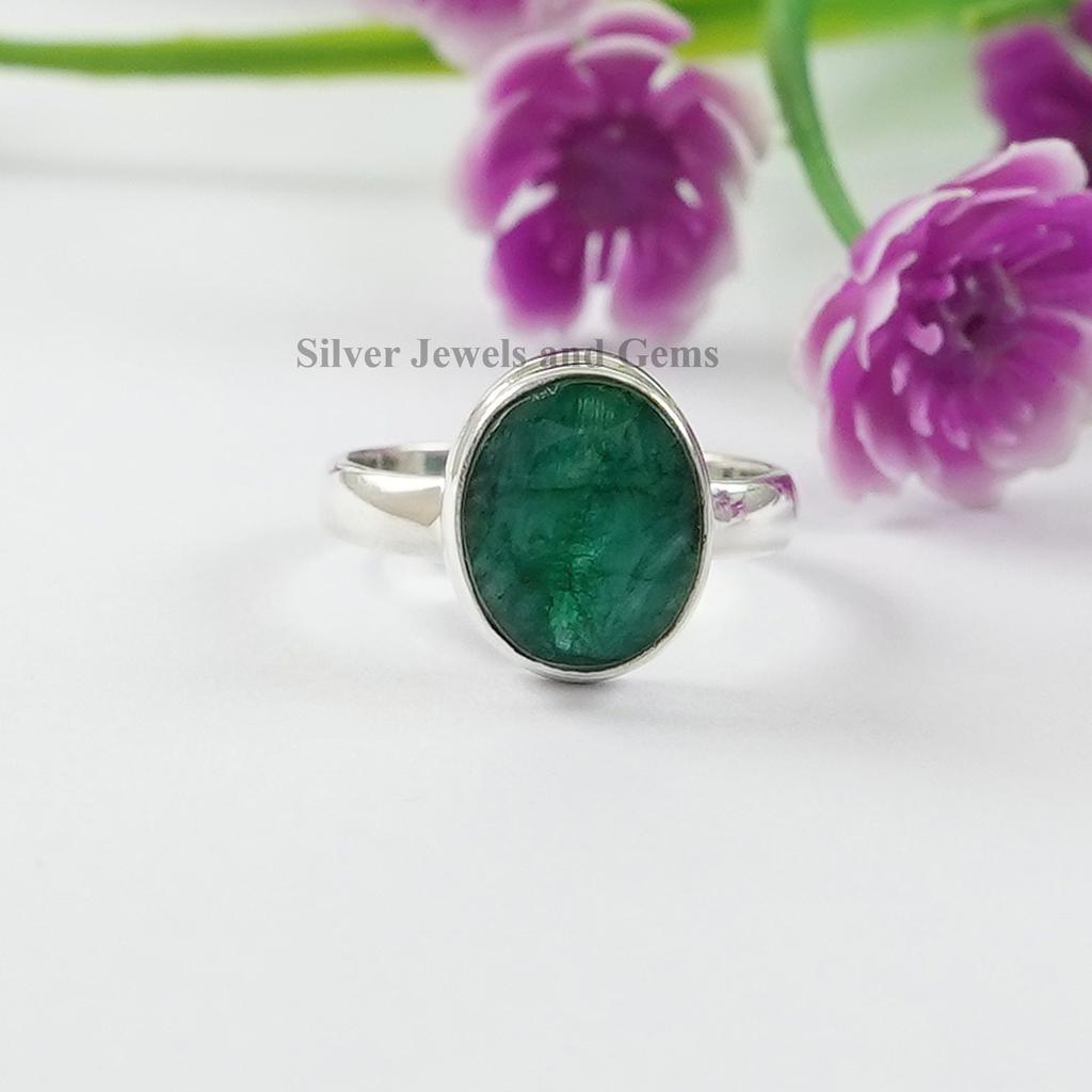 Oval Emerald Ring: Handmade 925 Sterling Silver Gemstone Ring