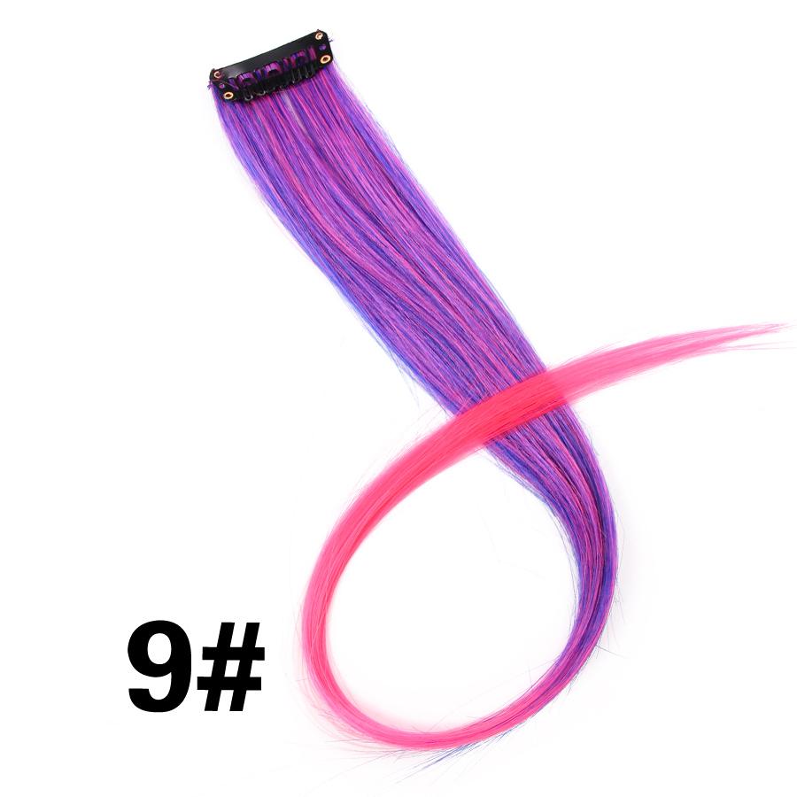 Clip In One Pieces Hair Extensions Straight Ombre Purple Blue Pink Extension Hair Women Synthetic False Fake Hair