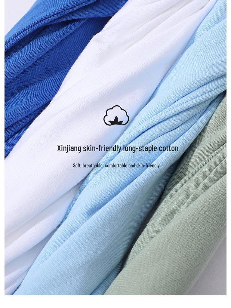 Мужская футболка свободного кроя из чистого хлопка с круглым вырезом и коротким рукавом, лето 2025 г.