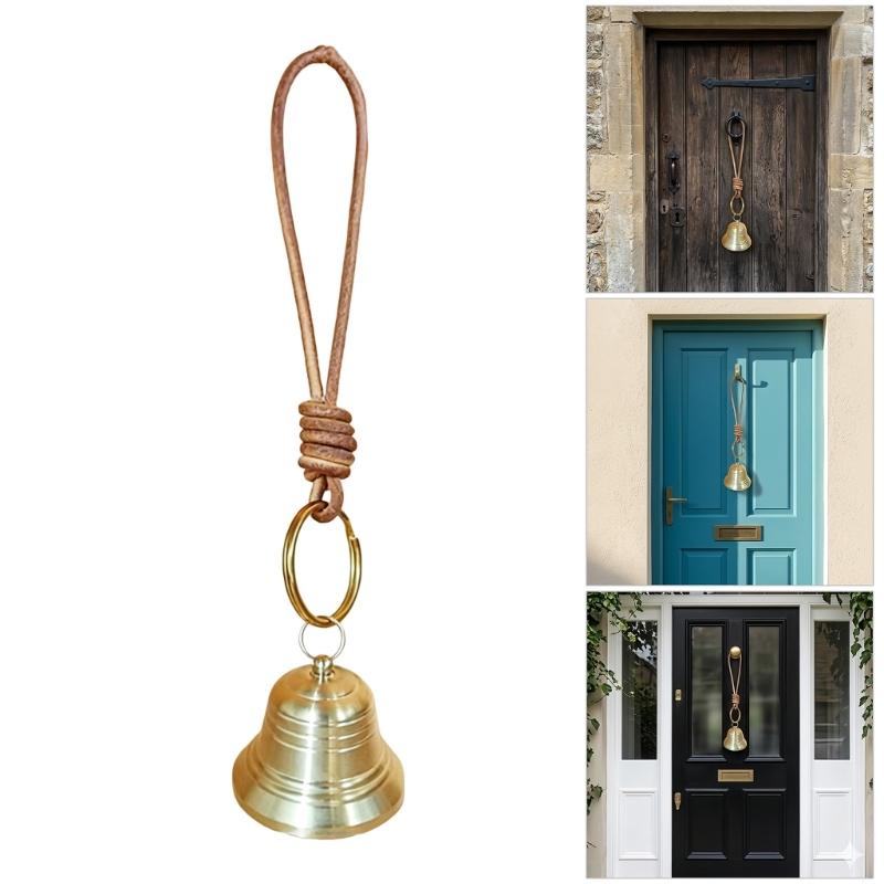 Antique Entry Door Bells Accent with Metal Tone Finish and Hanging Faux Leather Rope for Porch Decors, Hallway Styling and Shops