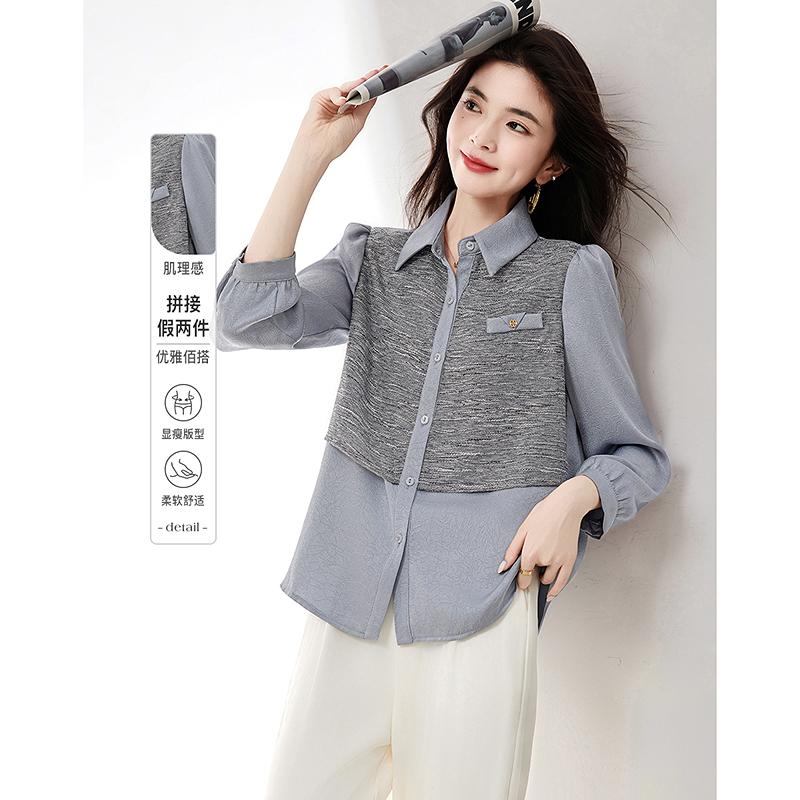 Casual collar, fashionable temperament, patchwork shirt, small shirt