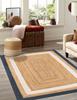 Aizza Trends Indian Handmade Braided Navy Blue & White Boder Natural Jute Area Rug- Jute Rug- Dining Room- Living Room