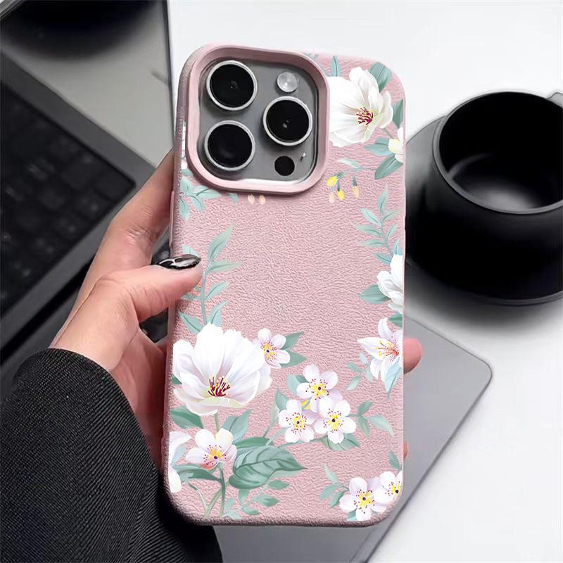 Для iPhone 16 Pro Max 15 Pro 14 13 12 11 чехол с цветочным принтом матовая кожа текстура TPU мягкий ударопрочный тонкий чехол для телефона