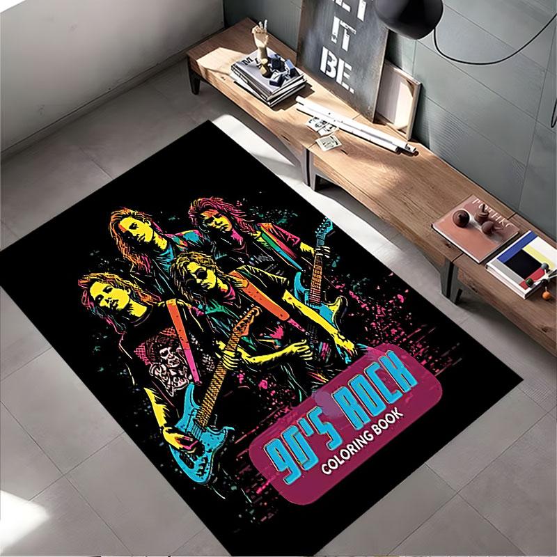 90s Rock Band Art Carpet suitable as a non-slip mat for the living room or bedroom sofa