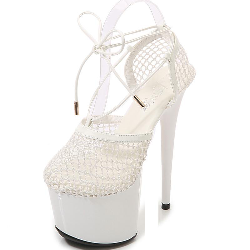 Женские туфли на шпильке, дышащие модные сандалии на шнуровке, серия 181, каблук 20 см, платформа 10 см LFD