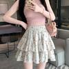 Women Pleated A-line Skirts White Ruffles Sweet Hottie Elastic Waist Slim Thin Simple Casual Summer Cake Skirt