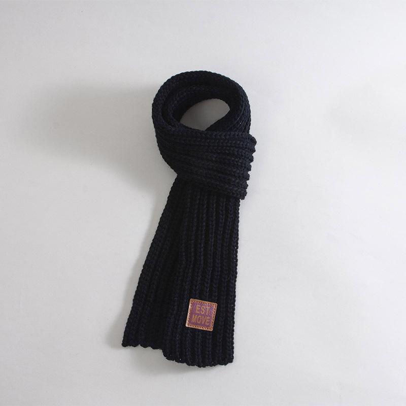 Детский зимний вязаный шарф в корейском стиле - Ветрозащитный, теплый, с кожаной этикеткой.