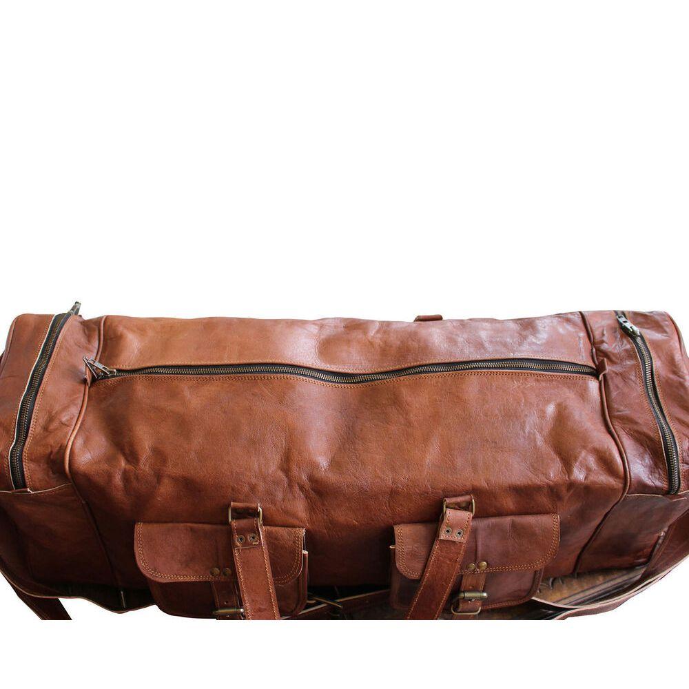 Real Brown Leather Duffle Bag Sports Gym Bag Weekend Travel Chokor Luggage