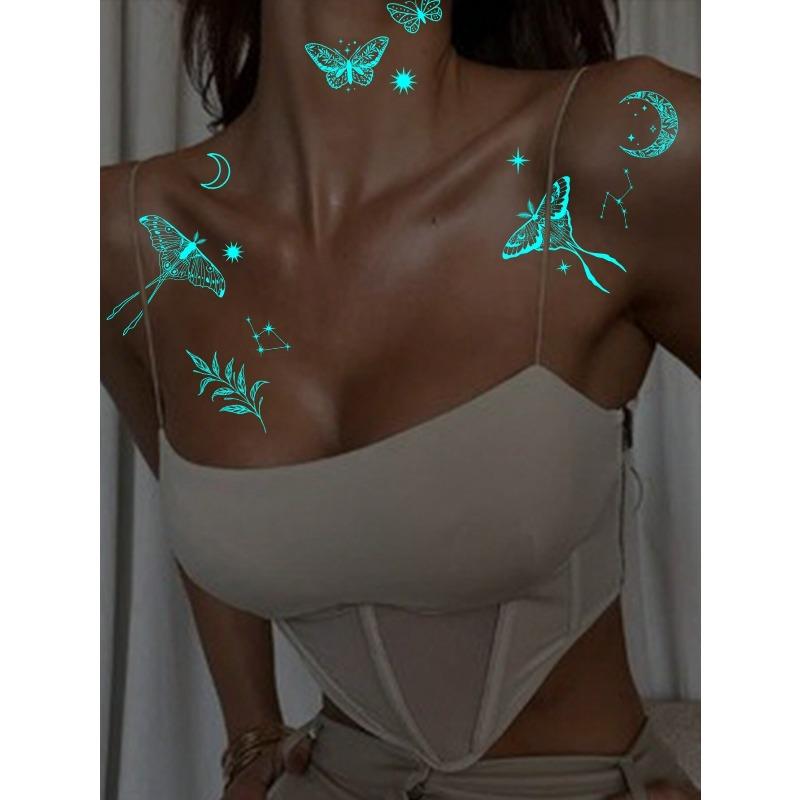 1 лист Светящиеся в темноте Наклейки для временных татуировок Body Art, Узор Луна Бабочка Ботанический, Водонепроницаемые Наклейки с Фейковыми Татуировками