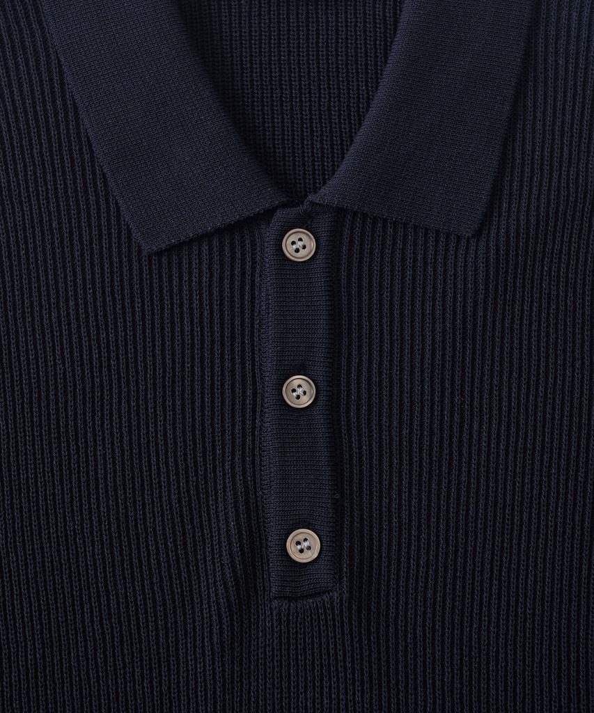 ANALOG MOOD Hacci Button-Up Collar Short Sleeve Knit (Navy)