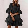 Женское многоярусное платье-бэбидолл с плиссированными рукавами, летнее повседневное свободное мини-платье средней длины для повседневной жизни и пляжных вечеринок