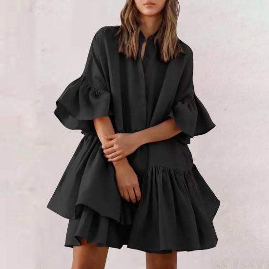 Женское многоярусное платье-бэбидолл с плиссированными рукавами, летнее повседневное свободное мини-платье средней длины для повседневной жизни и пляжных вечеринок
