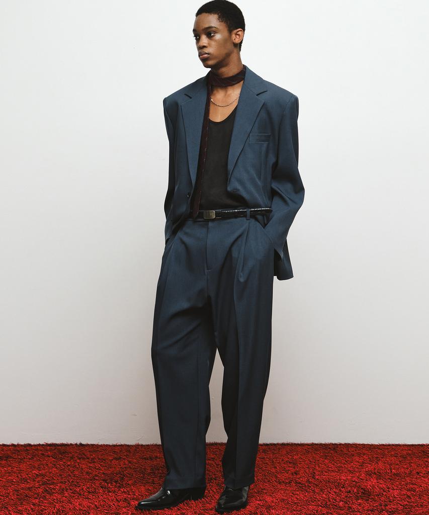 NOIRER 80S Classic One-Pleat Wide Slacks (Navy)