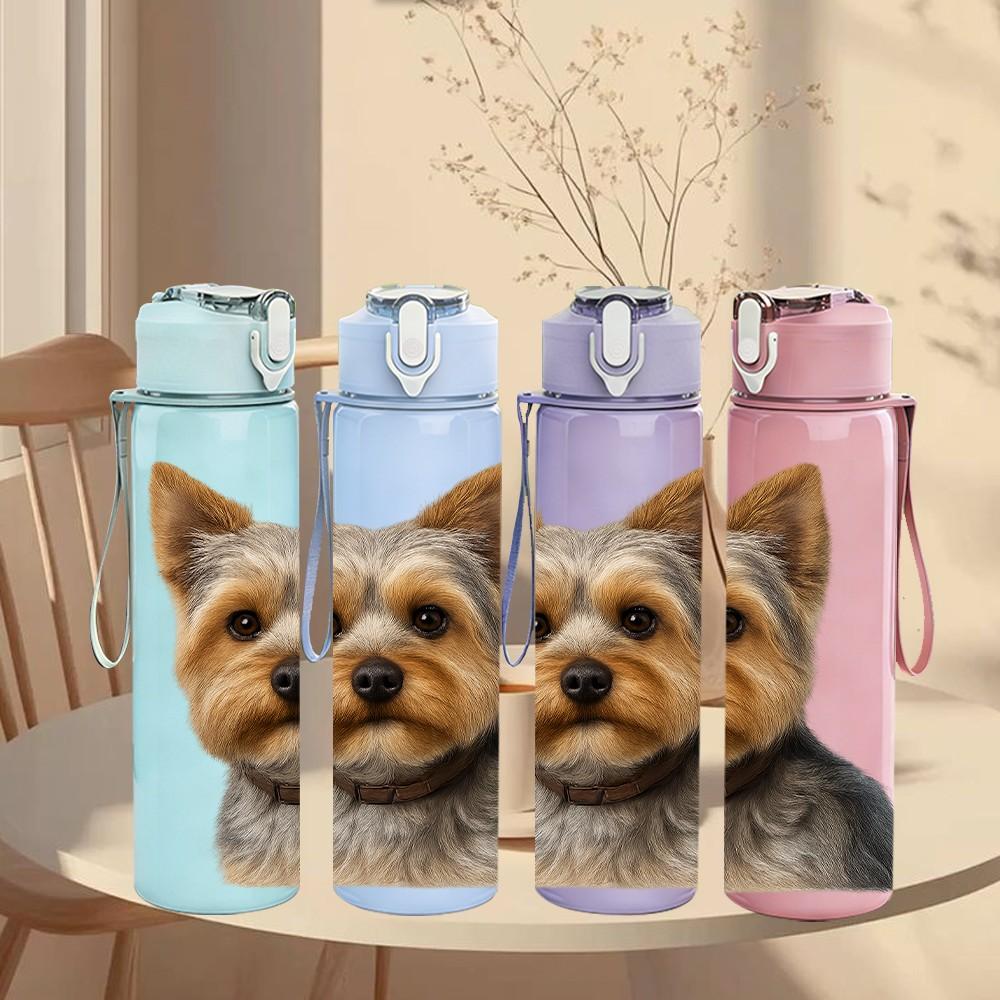 1PC Yorkshire Terrier Dog Head 750ml Color Plastic Sports Water Bottle Leakproof Flip Straw Lid Suitable for Sports Office Home Use