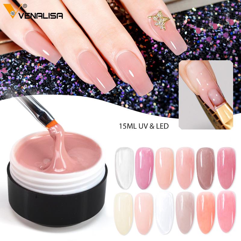 Venalisa Гель-лак для ногтей 15 мл, отмачиваемый УФ-светодиодный гель для наращивания ногтей, липкая дрель для французского фона, усиление дизайна ногтей, 12 цветов