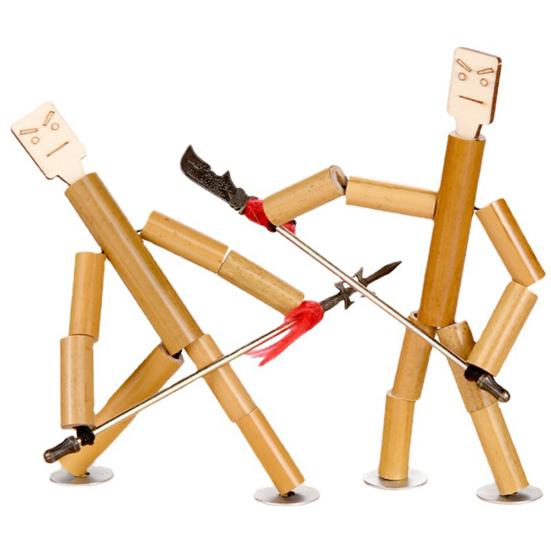 Bamboo Man Table Funny Toy with Weapon PK Battle Natural Bamboo Rope Controlled Fighter Board Game Funny