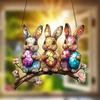 Three Rabbits Holding Colorful Eggs Hanging Decoration Hanging Pendant Wind Chime Suncatcher Home Window Ornament Garden Decor