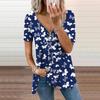 Женский топ, летний новый модный синий топ с принтом бабочки, повседневный топ на молнии с v-образным вырезом и короткими рукавами