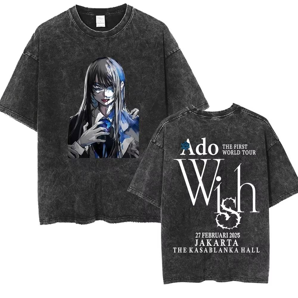 ADO Hibana World Tour Vintage Washed T Shirts Japanese Singer Fashion Oversized Tshirts Casual Aesthetic Short Sleeve Tees