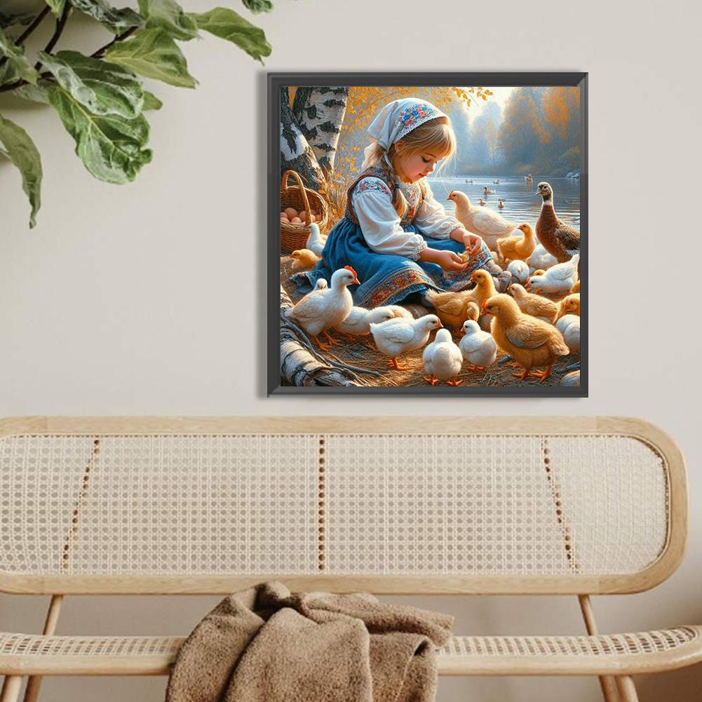 5D DIY Полный Круглый Дрель Алмазная Картина Девочка Набор Домашний Декор Искусство Ремесло 40x40см